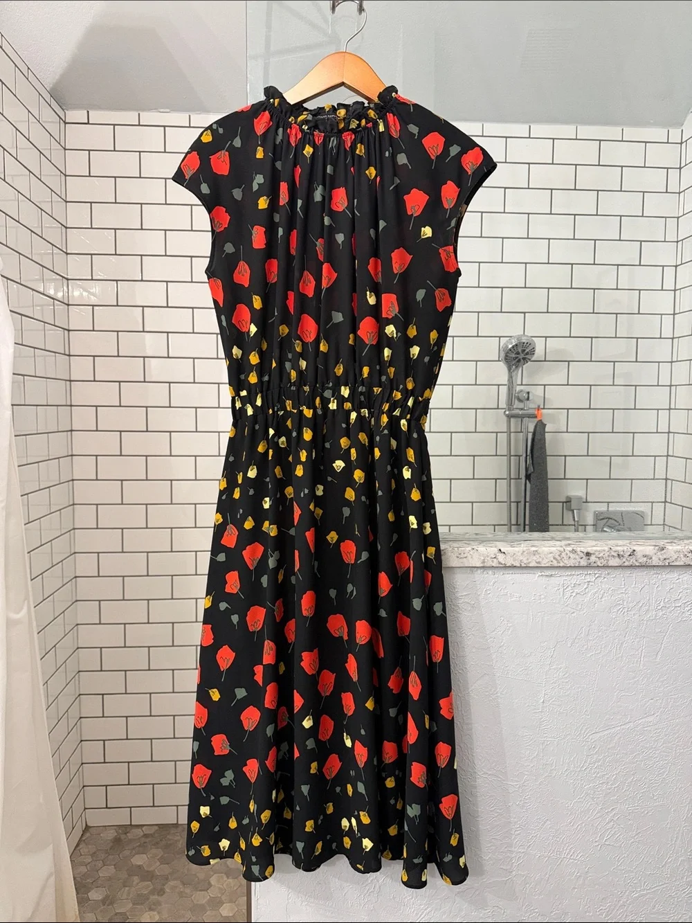 Banana Republic Black Midi Dress with Red & Yellow Floral Print
